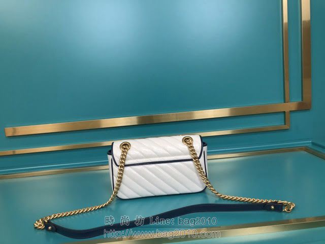 Gucci古馳包包 G家新款女包 446744 古奇白藍色全皮小號肩背斜挎鏈條女包 gdj1477